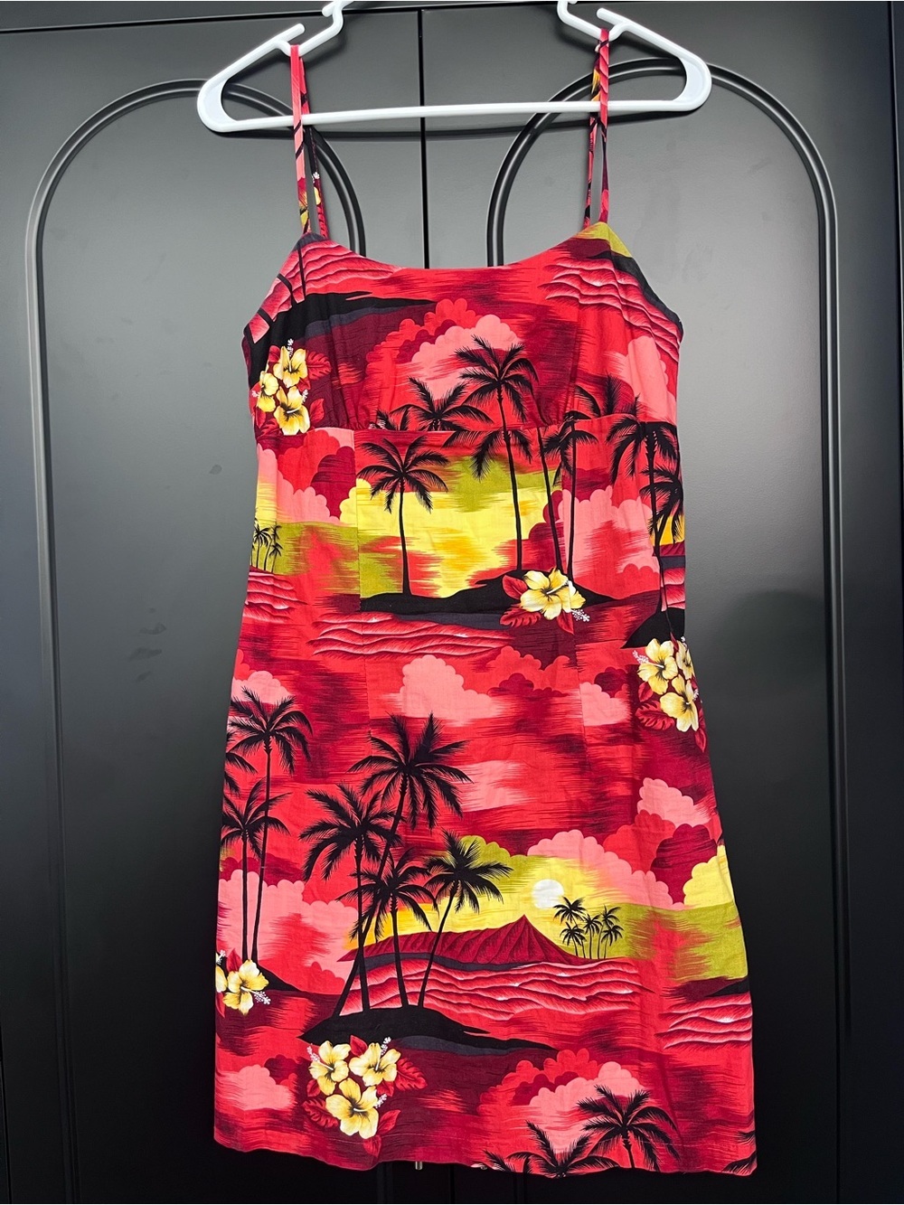 Aloha Republic Red Tropical Palm-Print Mini Slip Dress 100% Cotton